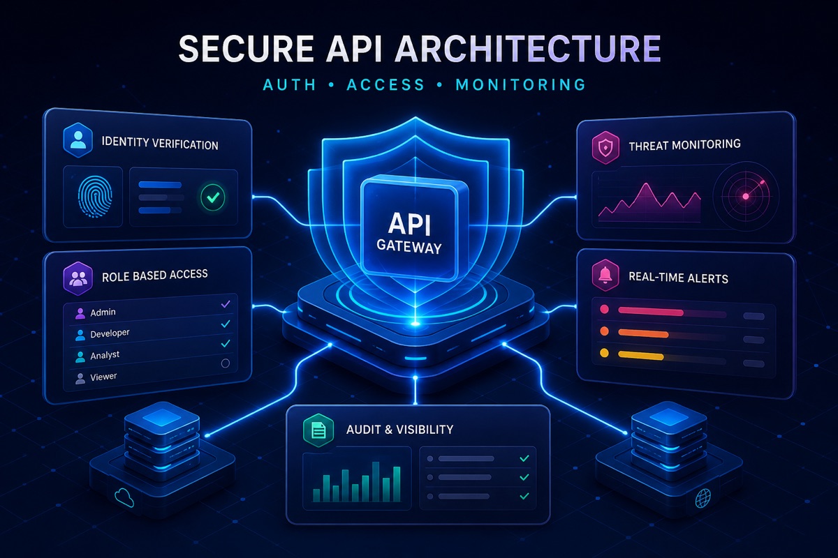Secure API architecture for authentication, access and monitoring in Indore