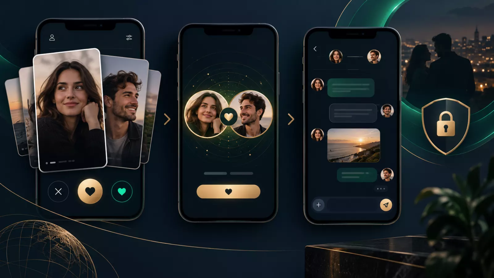 Dating application profile discovery and match experience illustration