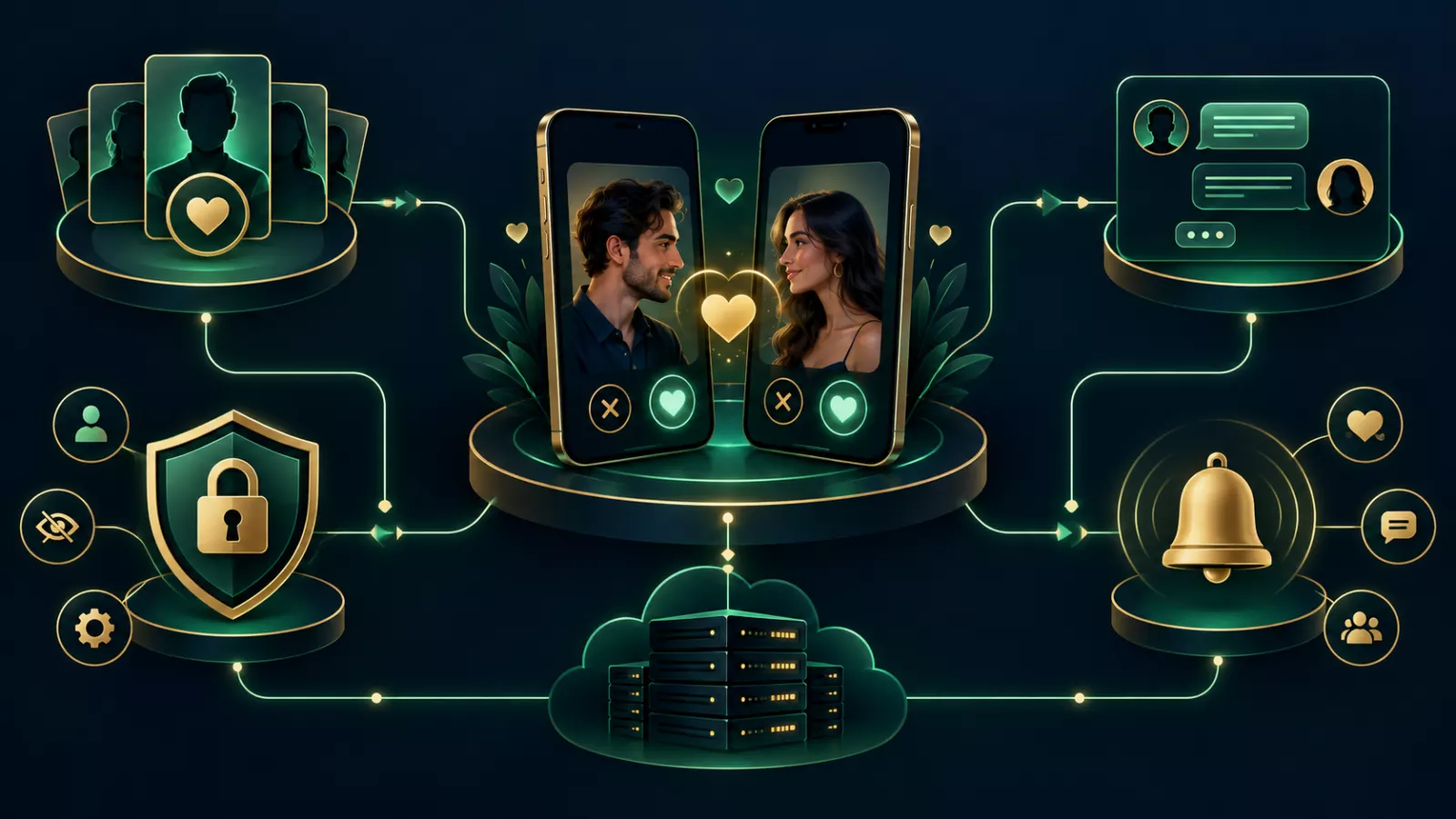 Dating application matching and profile preference architecture illustration