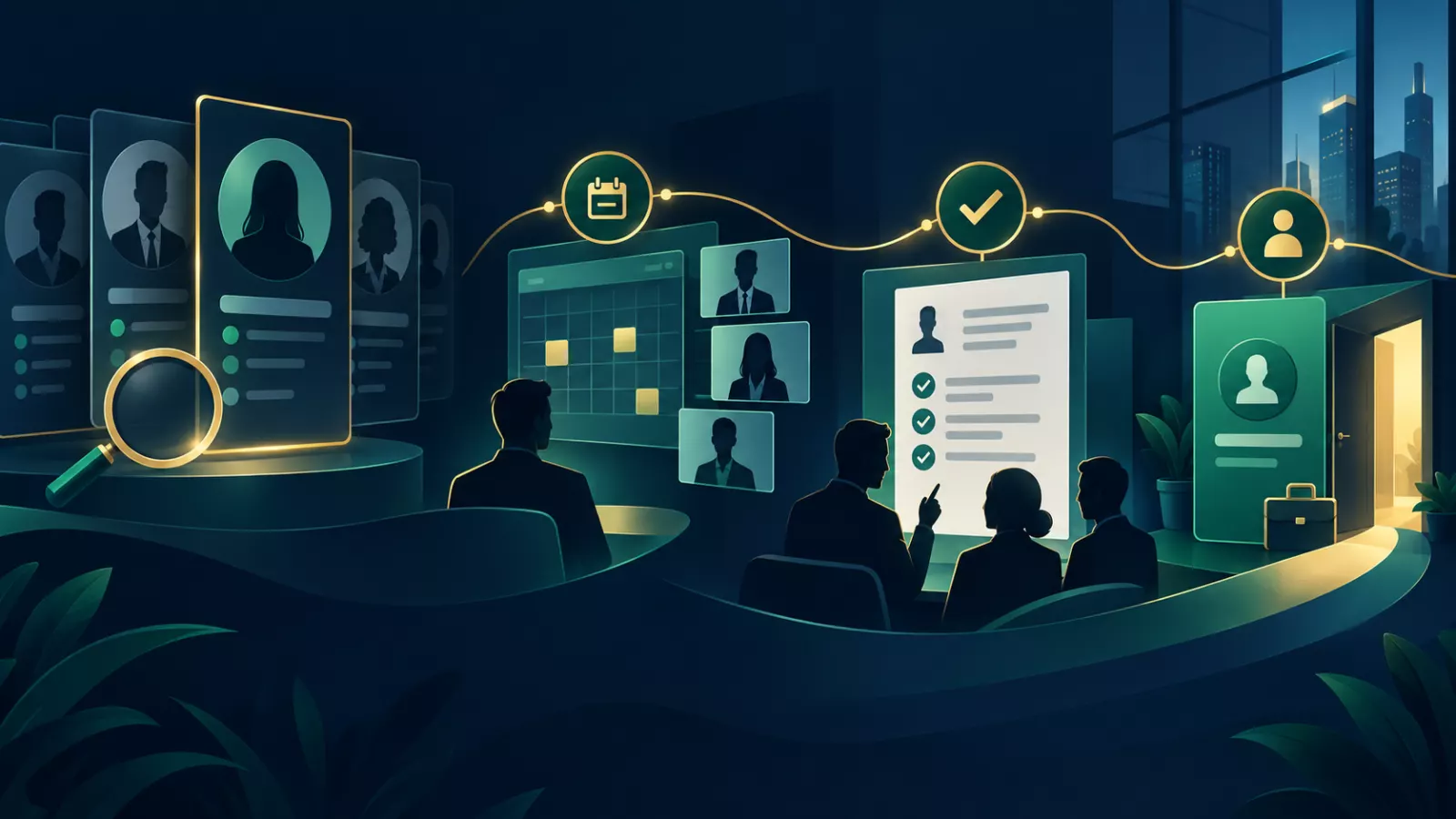 HR solution recruitment and onboarding workflow illustration