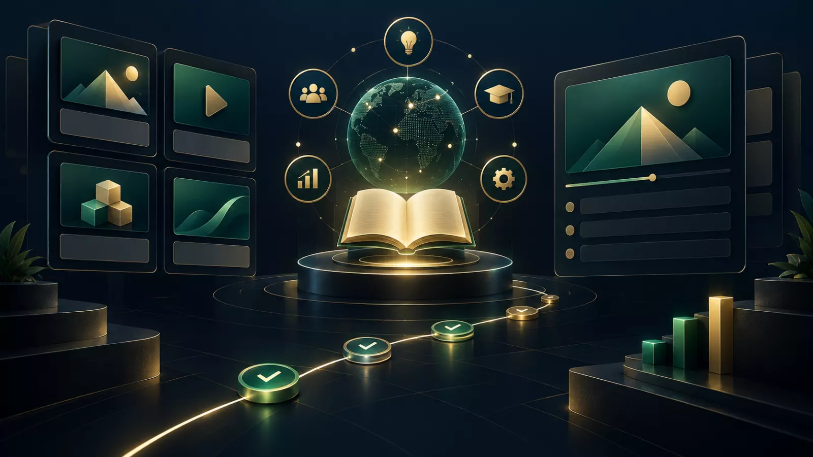 Learning management system digital learning hub illustration