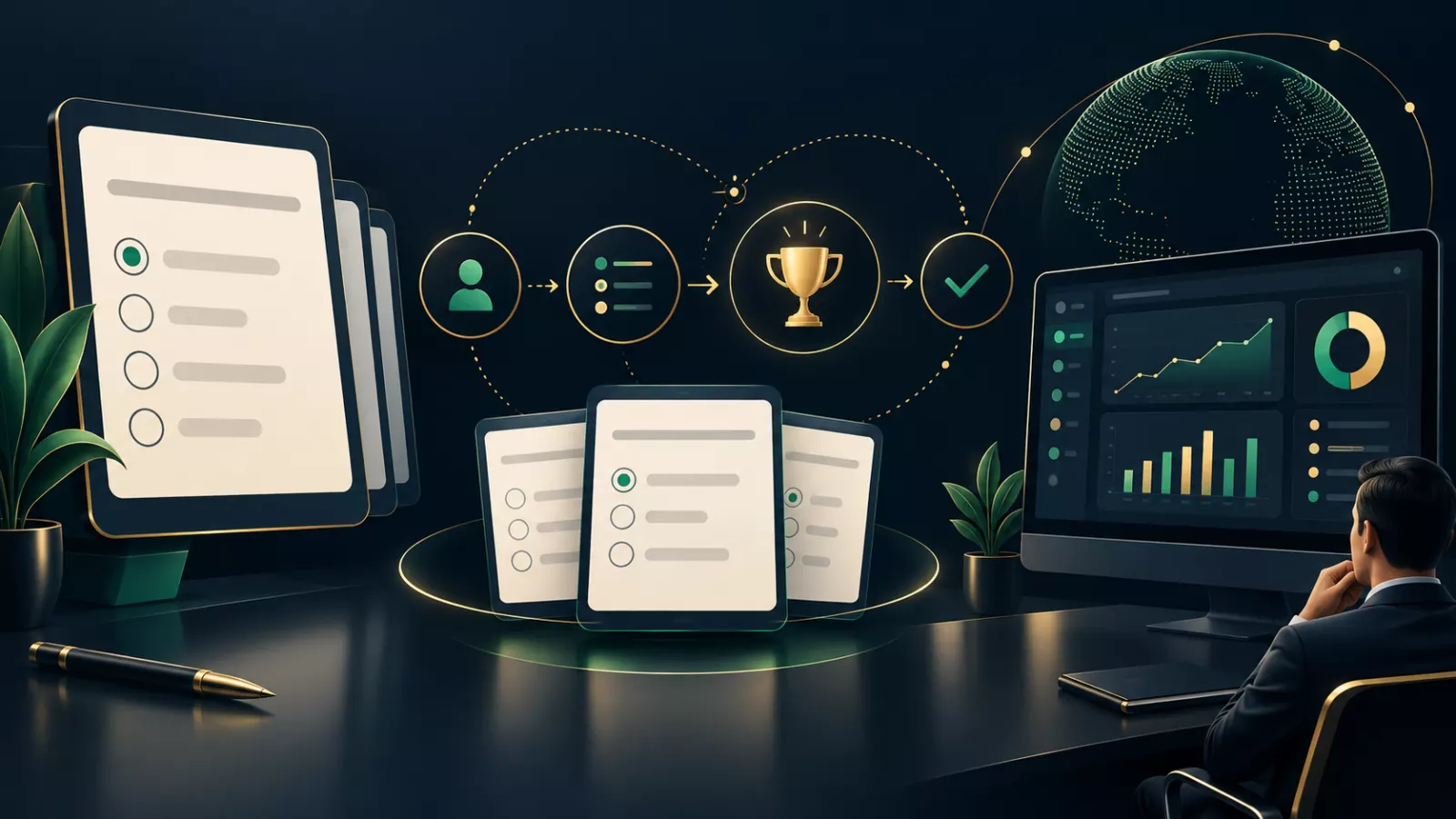 Quiz app question and administration workflow illustration