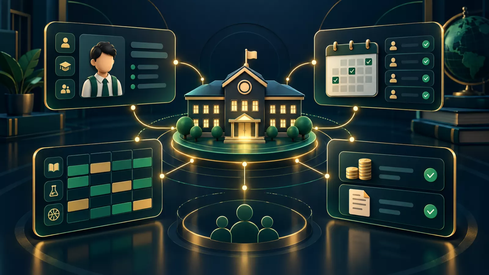 School ERP operations hub illustration