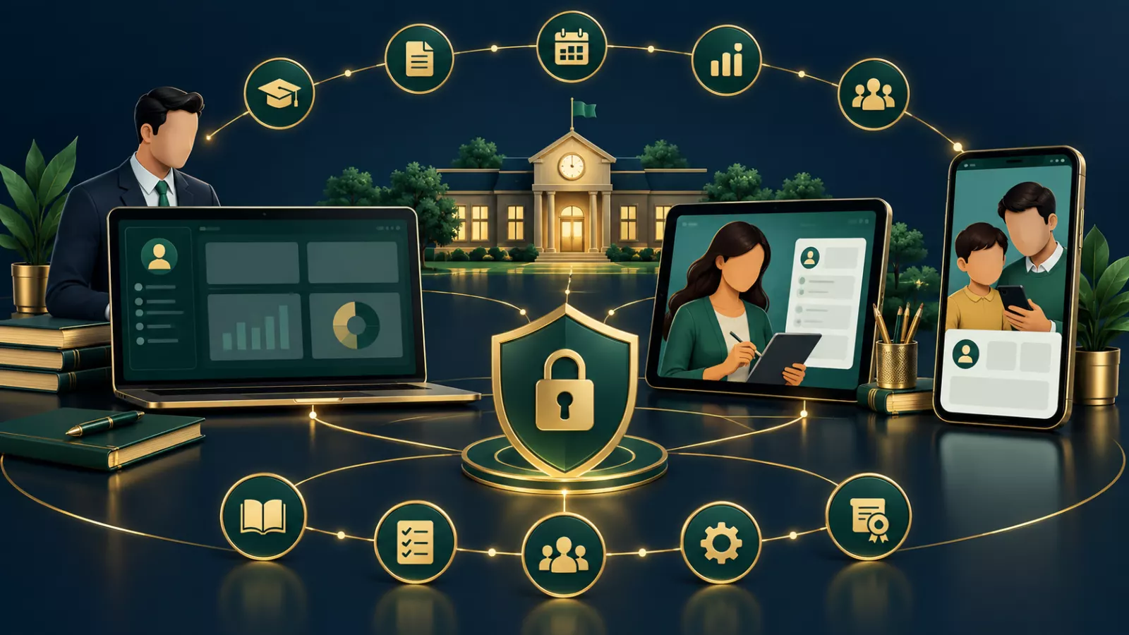 School ERP parent teacher and administrator portal illustration
