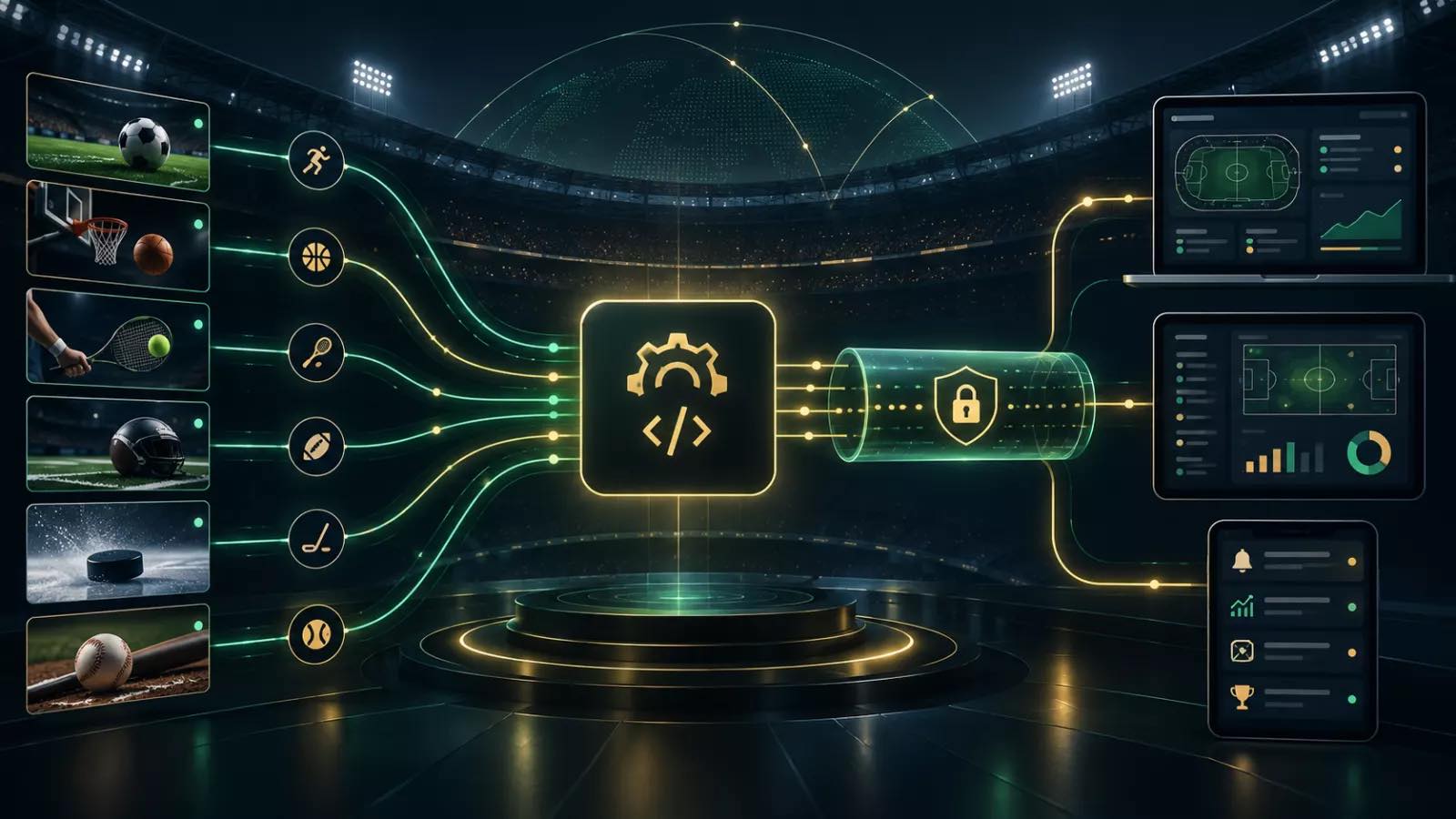 Sports data API integration architecture and live feed illustration