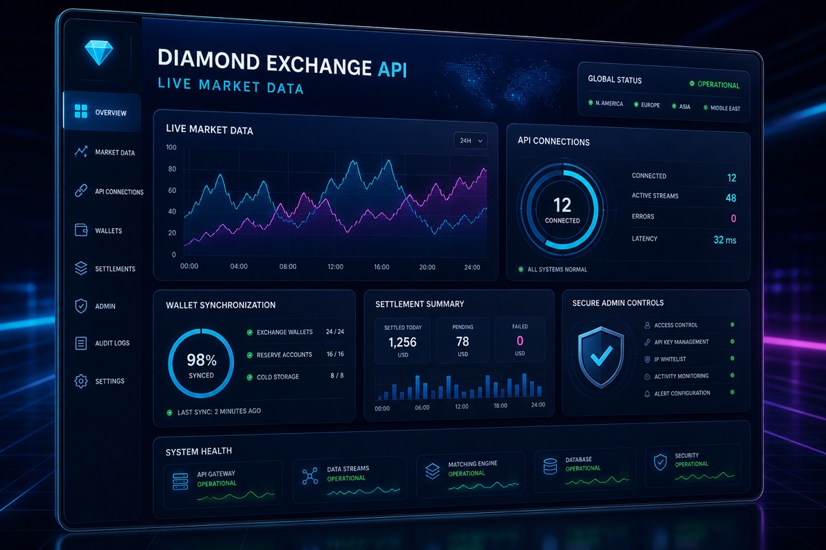 Diamond Exchange API live market data dashboard by Itrifid