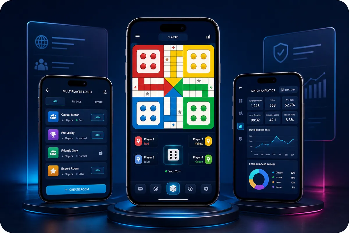 Premium cross-platform Ludo game app with multiplayer lobby and analytics