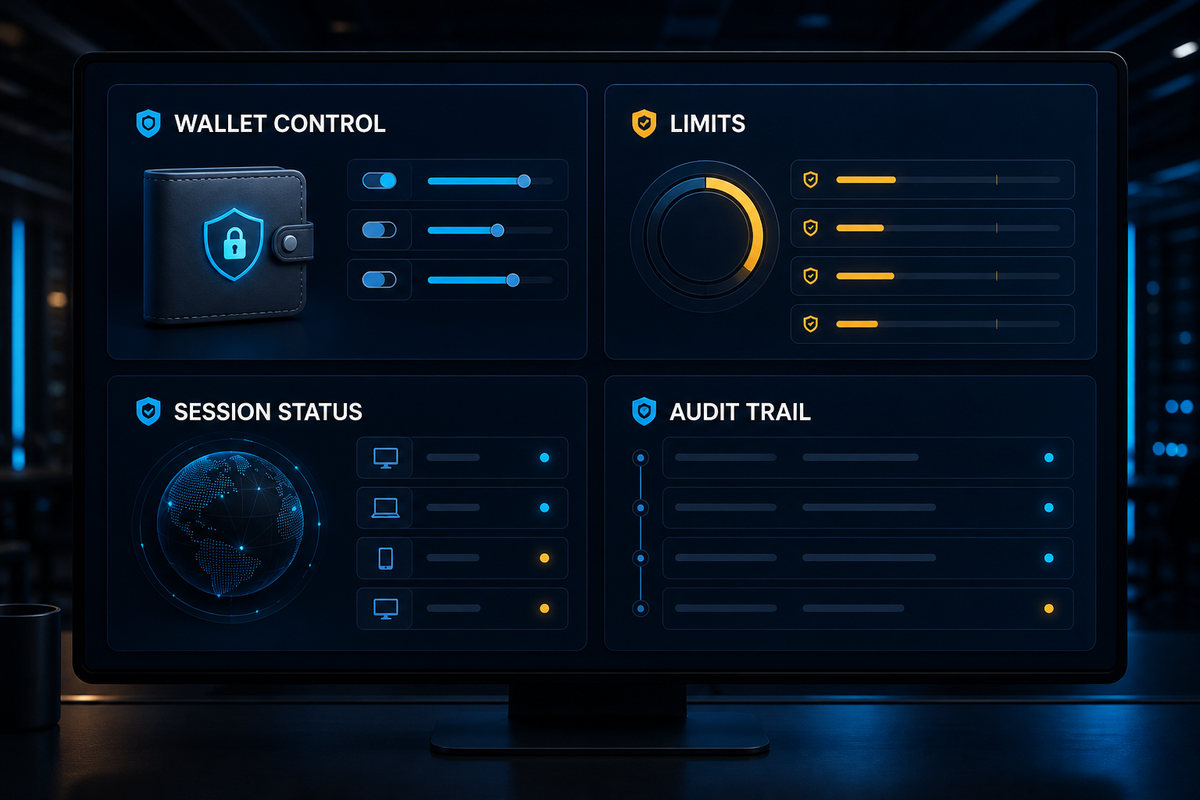 Game ID admin controls for wallet management, limits, session status and audit trails