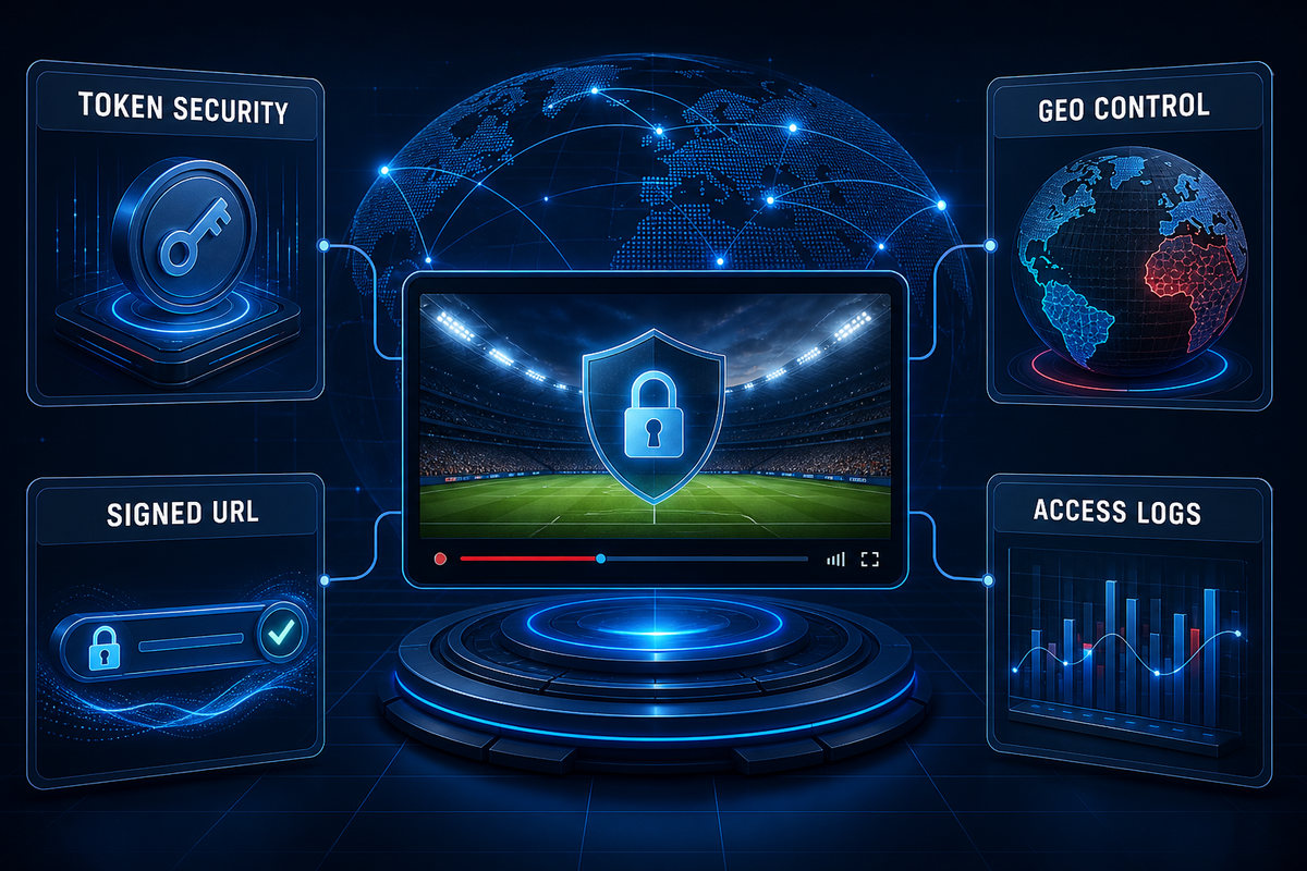 Live streaming security controls for token security, geographic control, signed URLs and access logs